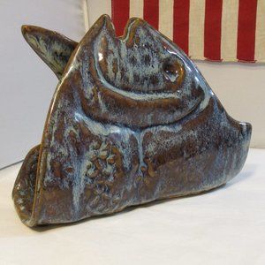 Quirky Folded Fish Shape Ceramic Pottery Sculpture